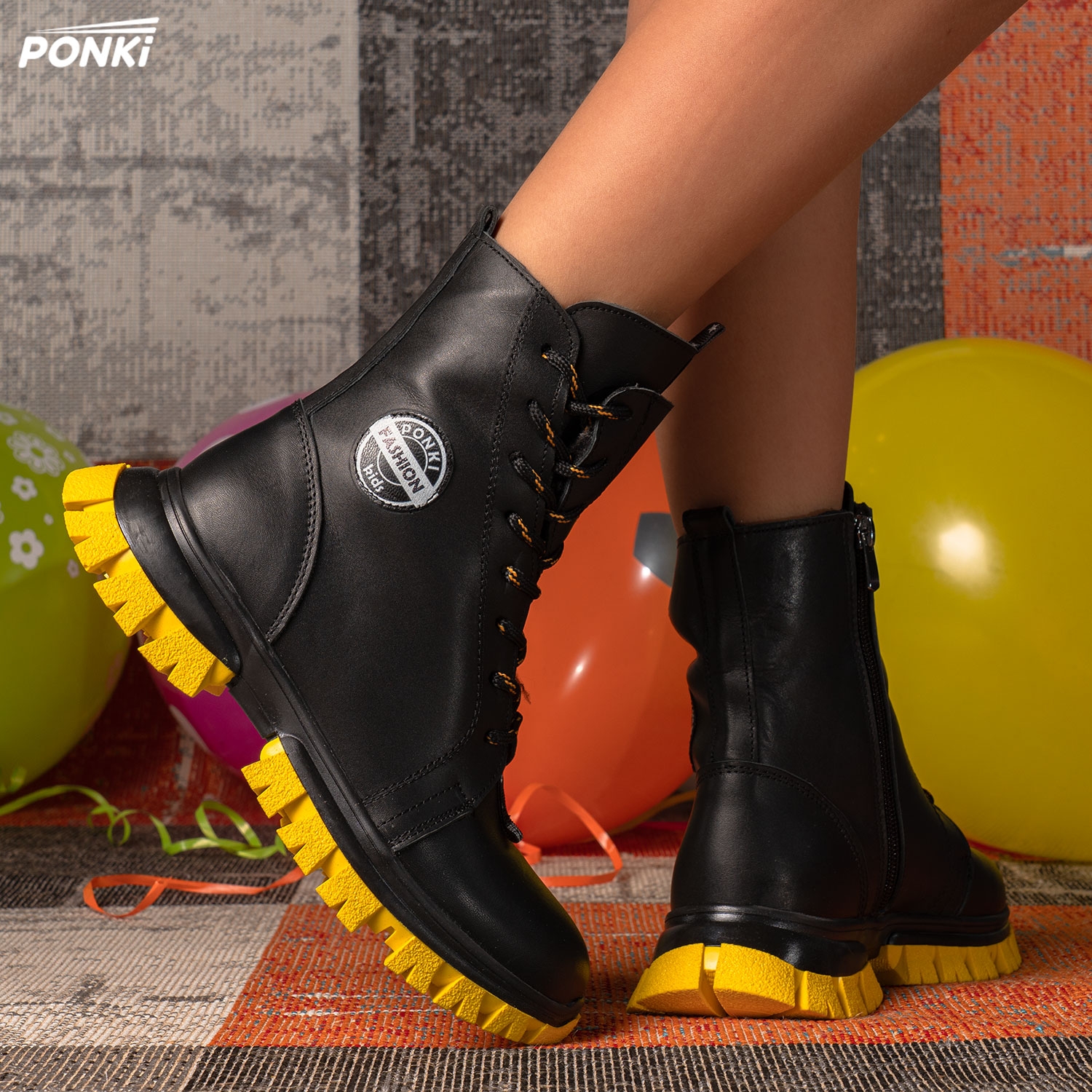 Детски ботуши PONKI REYGA BLACK-YELLOW №26-30 