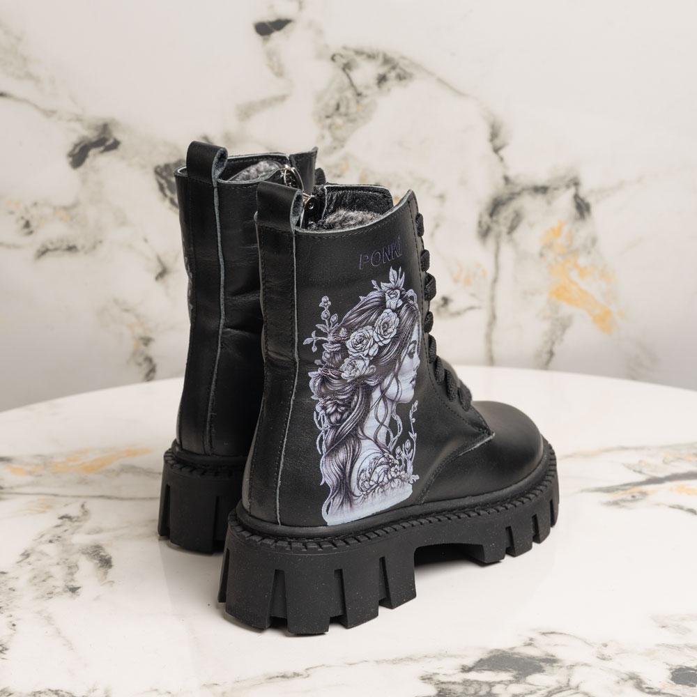 Детски елегантни кубинки PONKI KEYSA BLACK №31-36