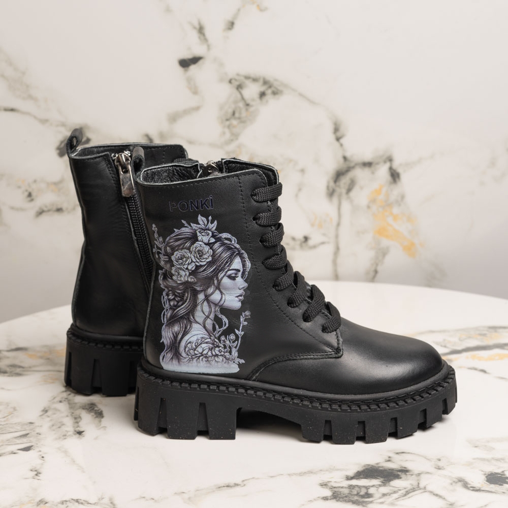 Детски елегантни кубинки PONKI KEYSA BLACK №31-36