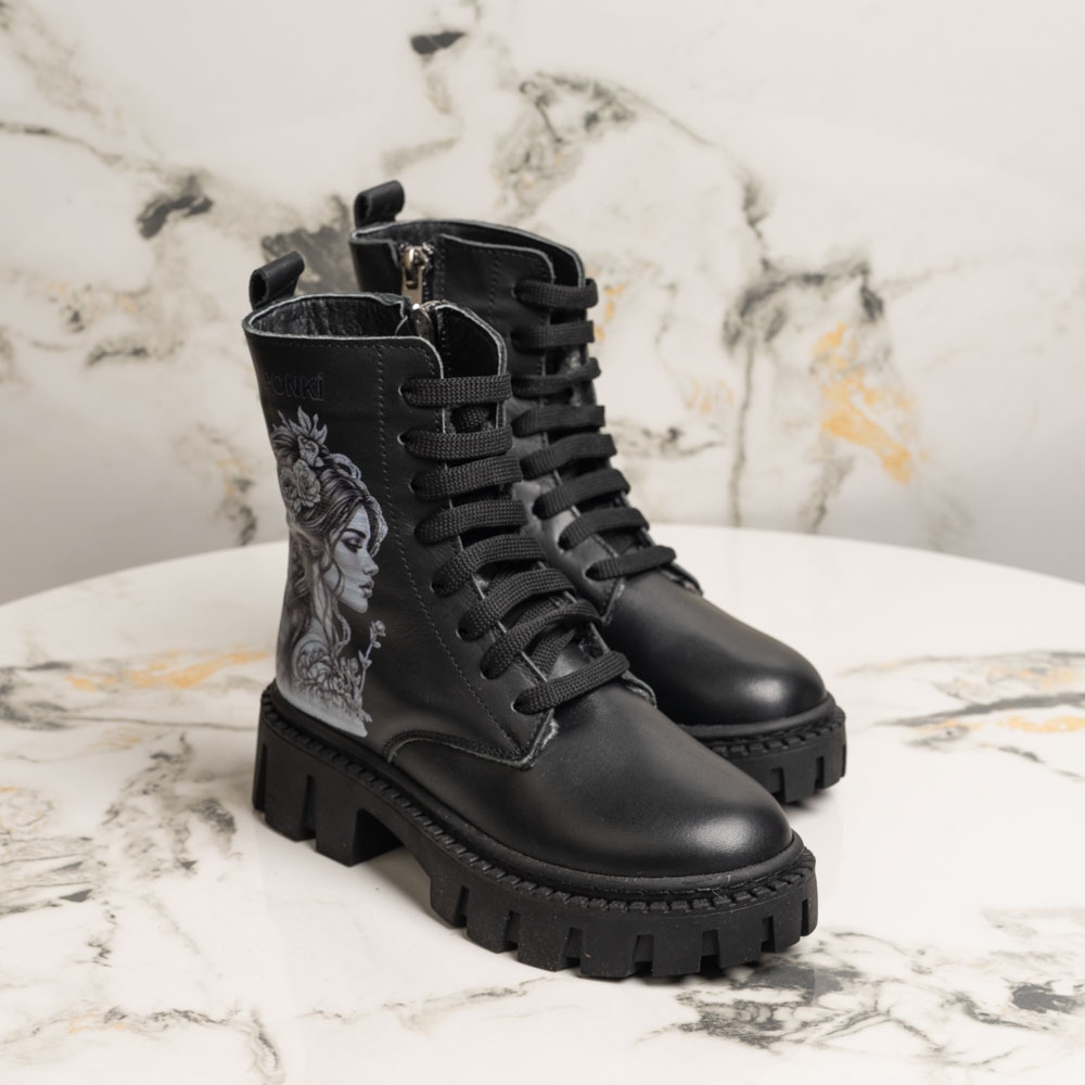Детски елегантни кубинки PONKI KEYSA BLACK №31-36