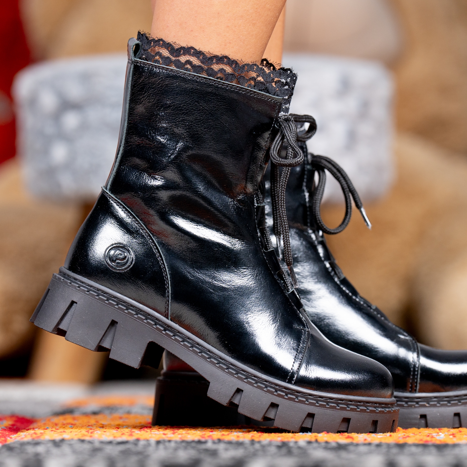 Детски елегенатни кубинки PONKI JULIET BLACK-LAK №31-36