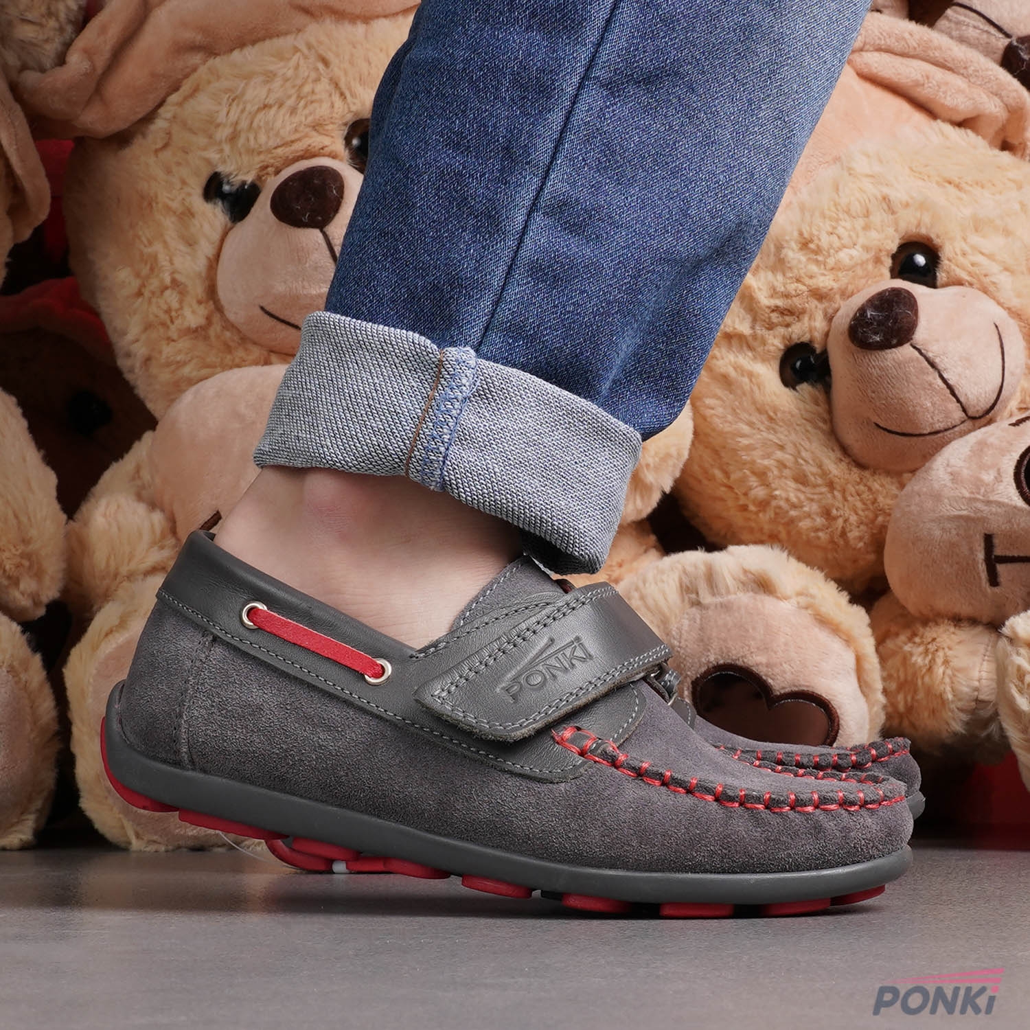 Детски Мокасини PONKI ELEGO GREY/RED №26-30